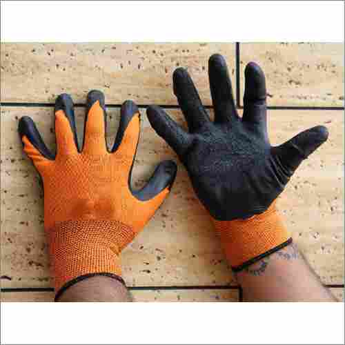 Black Latex Coated Full Finger Hand Gloves For Commercial