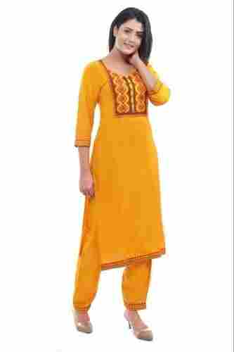 Ladies 3/4th Sleeves Neck Embroidery Salwar Suit
