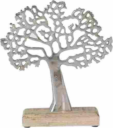 Design Silver Plated Aluminum Tree Sculpture With Mango Wooden Base
