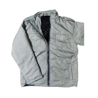 Zipper Closure Plain Pattern Mens Polyester Jacket