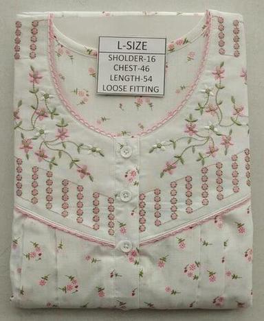 Cotton Ladies Embroidered Pleated Nighty