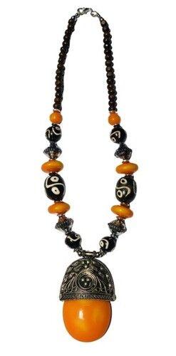 Brass And Amber Beads Necklace