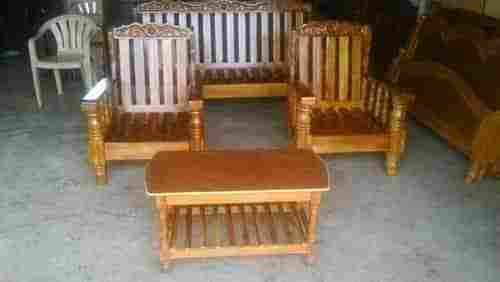 Brown Wooden Sofa Set With Table
