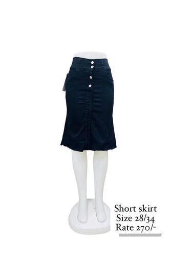 Ladies Knee Length Plain Pattern Denim Skirt