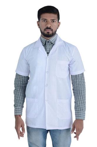 Daily Wear Regular Fit Full Sleeves Notched Lapel Plain Cotton White Laboratory Coat