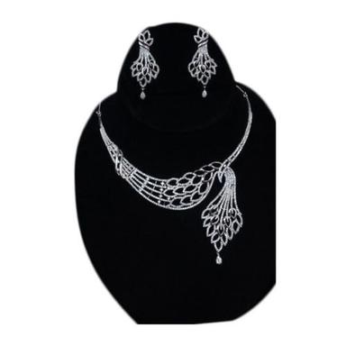 White Rhodium Polish 925 Ladies Sterling Silver Necklace Set