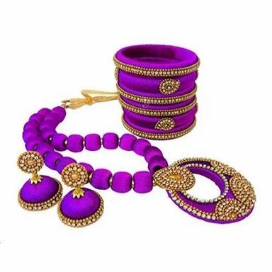 Purple Designer Silk Thread Jewelry Set For Ladies