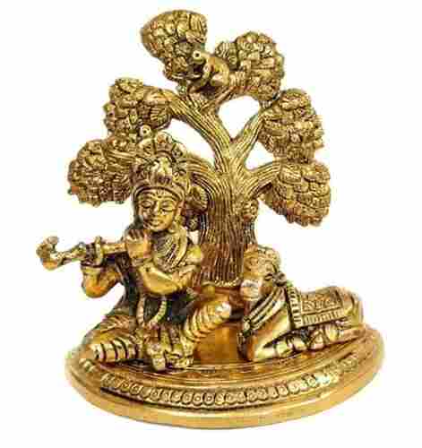 Brass Shri Krishna With Kamdhenu Cow Idols