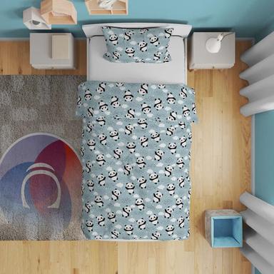 Blue Cartoon Kids Bed Sheet, 1 Bedsheet And 1 Pillow Cover
