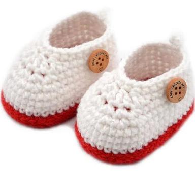 White and Red Woolen Soft Crochet Baby Shoes