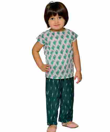 Baby Girls White Green Party Wear Cotton Top Pant Set For 1 To 4 Years Kids