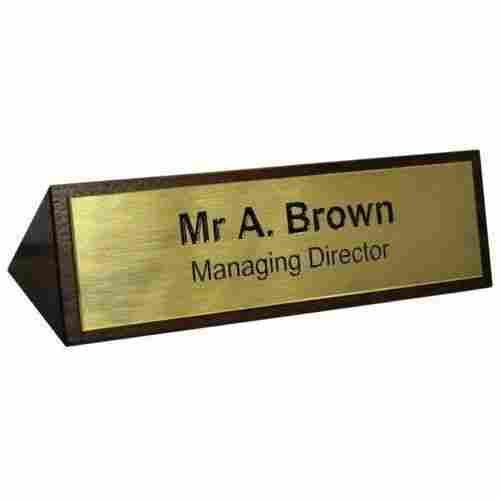 Golden And Brown Table Top Name Plate