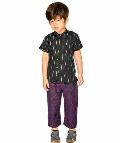 Tiny Bunnies Black Purple Boys Clothes Cotton Shirt Pant Set