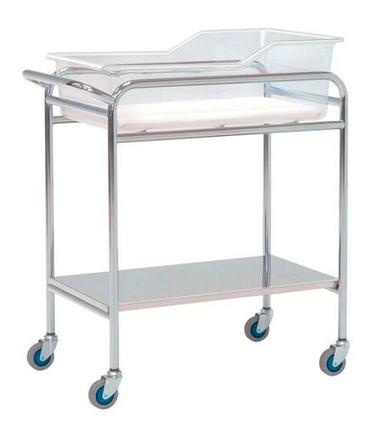Silver Color Stainless Steel Baby Bassinet Trolley For Hospital