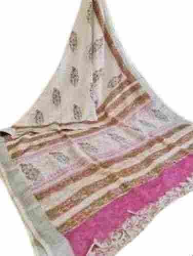 Hand Block Printed Linen Saree For Daily Wear
