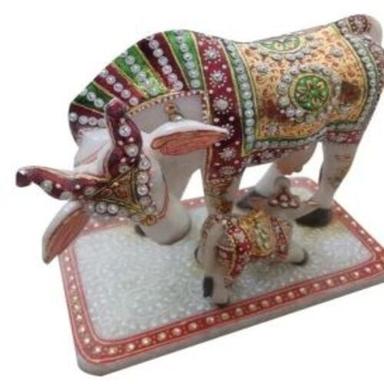 Polished Marble Cow Statue Size 12inch Color  White