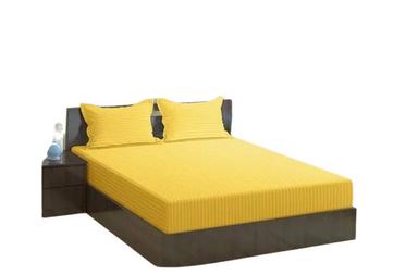 Yellow Satin Stripes Cotton Bed Sheet