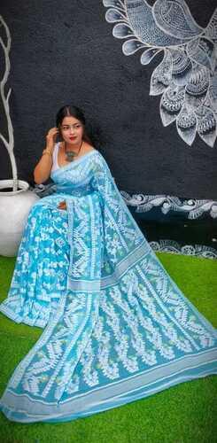 Cotton Silk Sky Blue Dhakai Jamdani Saree