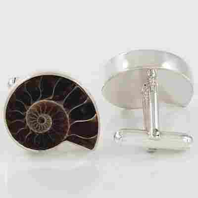 Ammonite Fossil Gemstone 925 Sterling Silver Cufflinks Jewelry