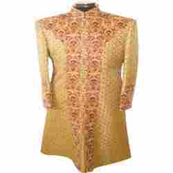 Golden Sherwani With Red Embroidery