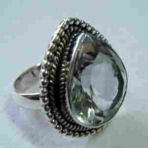 Silver Ring Studded With Green Amethyst