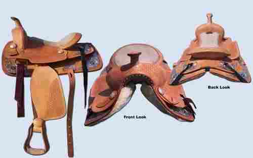 Western Saddle Hand Tooled With Silver Fitting