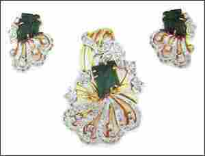 Velvety Green Tourmaline And Diamond Earrings With Pendent