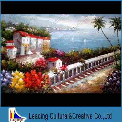 Mediterranean Seascape Scenery Building Home Decoration Oil Painting On Canvas