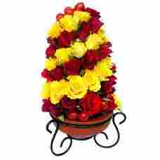 Flower Bouquet In Wrought Iron Stand