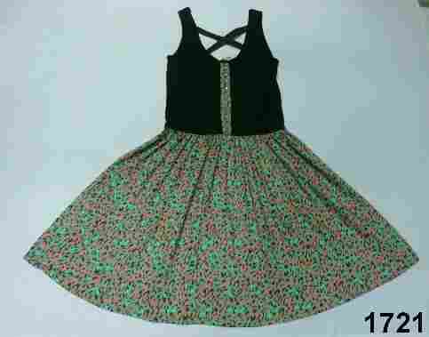 Viscose Printed Ladies Dress With Knitted Top