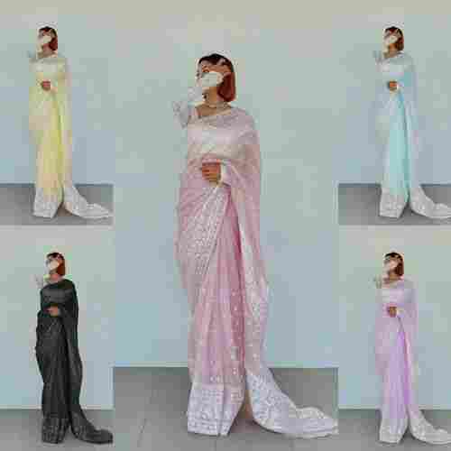 Women Heavy Modal Organza Silk Party Wear Sarees