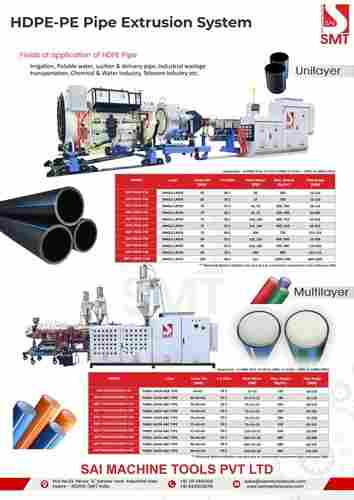 HDPE Pipe Plant Machinery with Maximu Output of 100kg/hr TO 1200kg/hr