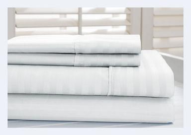 Hotel White Cotton Strip Bedsheet