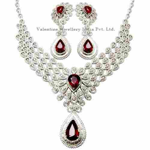 Designer Bridal Necklace Studded Genuine Diamonds And Ruby