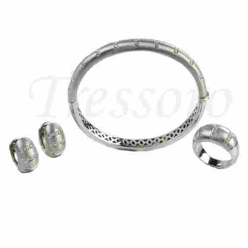 White Gold Bangles With Ring And Earring