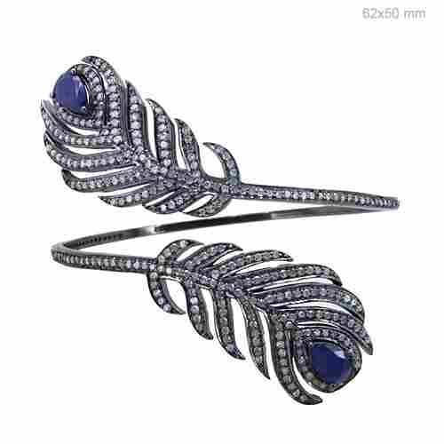 Silver Blue Sapphire Diamond Bangle
