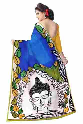 Blue Hand Painted Murshidabad Silk Saree
