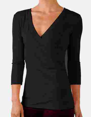 Black V-Neck Yoga Top In Stretchable Cotton Fabric