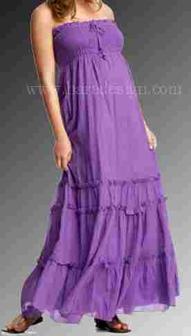 Off Shoulder Purple Gather Worked Maternity Dress