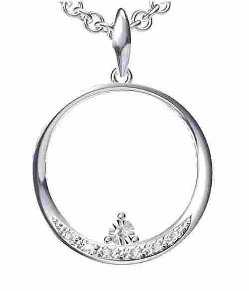 Sterling Silver White Cz Full Moon Pendant With 18 Inch Chain