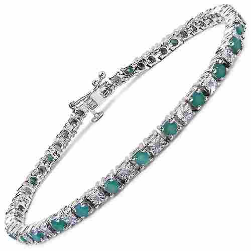 Genuine Emerald And White Diamond 925 Sterling Silver Bracelet