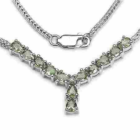 Green Sapphire And Diamond 925 Sterling Silver Necklace