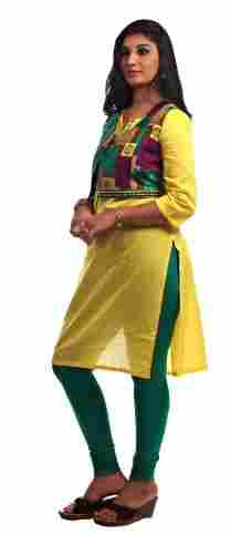 Yellow Colored Cotton Designer Kurti With Jacket