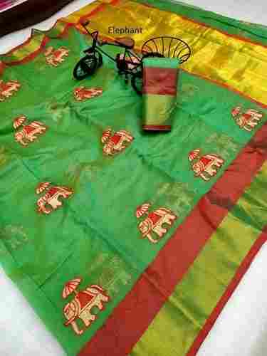 Elephant Cotton Doriya Embroidered Sari