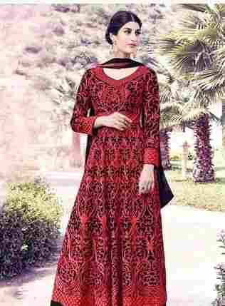 Radiant Black And Red Georgette Anarkali Salwar Kameez
