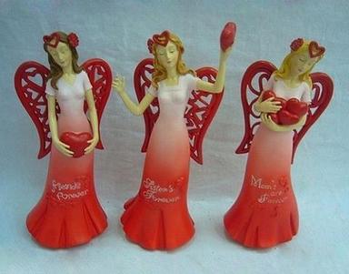 Attractive Set Of Three 12 Inch Red Resin Angel Figurine