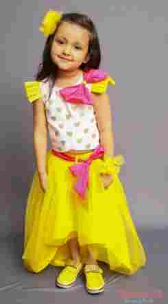 Showering Trends Heart Print Top with Stylish Yellow Girls Skirt