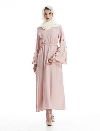 Pink Flare Sleeve Sequins Islamic Dresses For Ladies