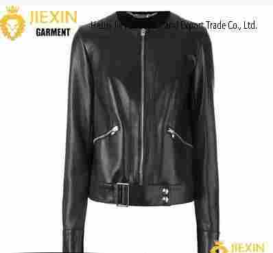 New Style Lady's True Leather Jacket With Zipper Fashion