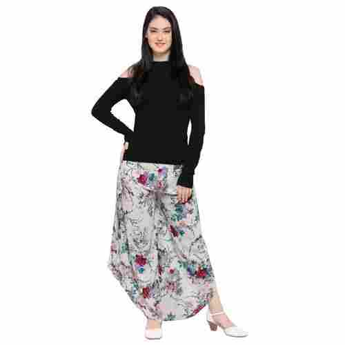Womens White Floral Printed Round Bottom Casual Tulip Pant